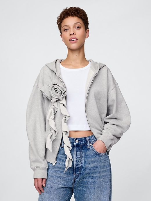 1 of 8 showing, with the color Heather grey of product Gap × HFR Floral Zip Hoodie by Kaphill
