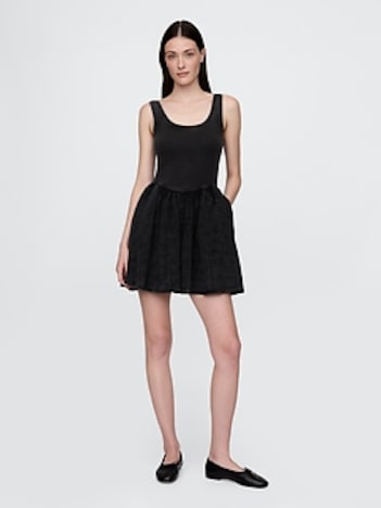Cotton Gauze Mixed Media Mini Tank Dress