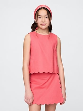 Kids Linen-Cotton Scalloped Top