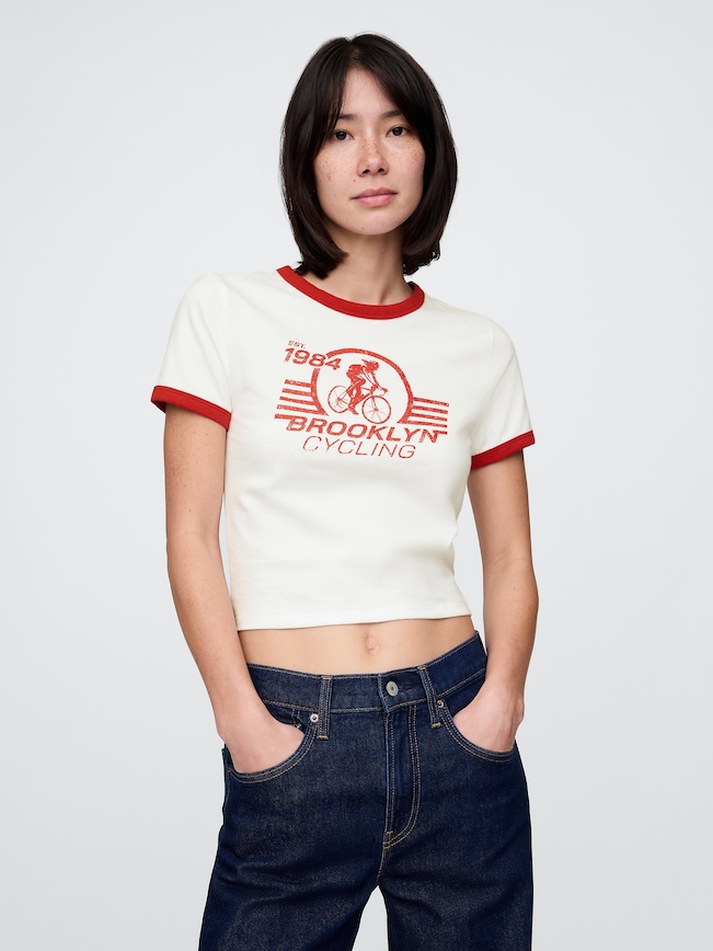 Cotton Jersey Graphic Shrunken T-Shirt