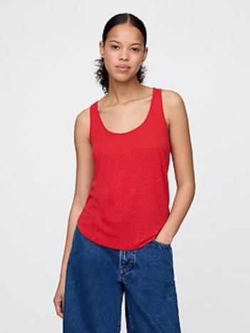 Linen-Blend Racerback Tank Top