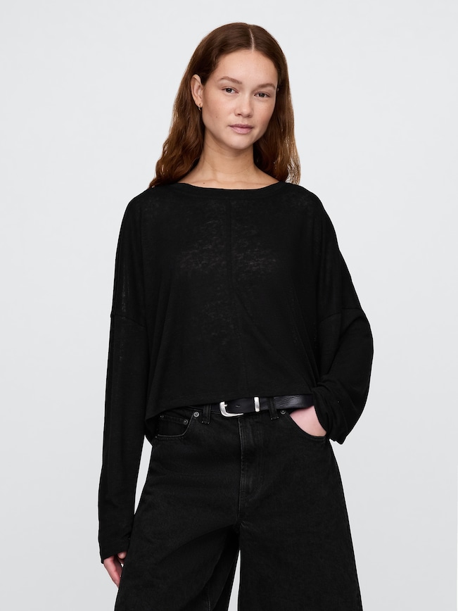 Oversized Linen-Blend Swing Top