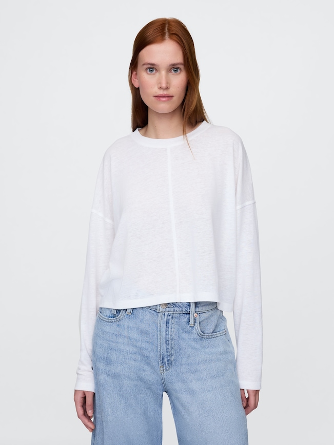 Oversized Linen-Blend Swing Top