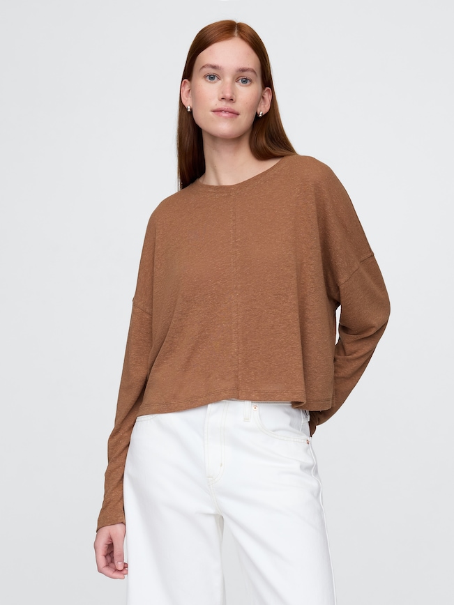 Oversized Linen-Blend Swing Top