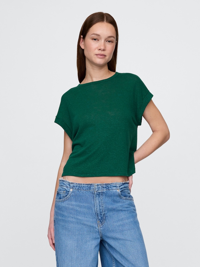 Linen-Blend Roll-Cuff T-Shirt