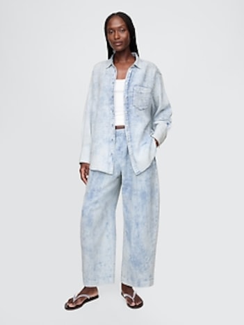 Cotton Gauze Denim Easy Barrel Pants